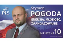 Szymon Pogoda miejsce 10 lista Prawo i Sprawiedliwość. ENERGIA, MŁODOŚĆ, ZAANGAŻOWANIE