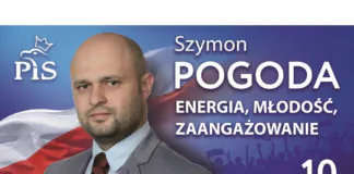 Szymon Pogoda miejsce 10 lista Prawo i Sprawiedliwość. ENERGIA, MŁODOŚĆ, ZAANGAŻOWANIE