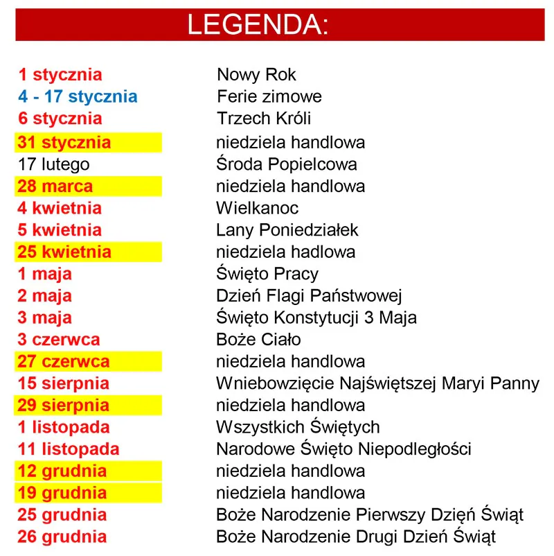 niedziele handlowe 2021