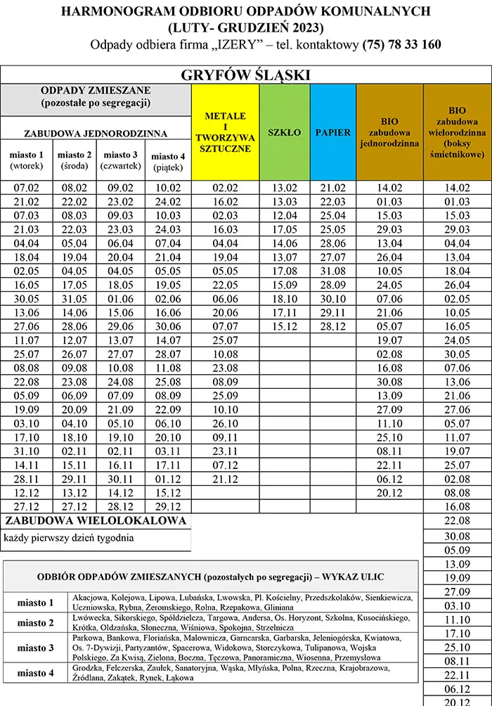 Harmonogramy odbioru odpadów komunalnych z terenu gminy Gryfów Śląski 8 gryfow slaski lutygrudzien2023 harmonogram odbioru odpadow komunalnych 1