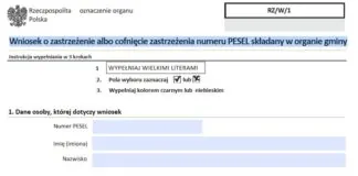 Wzór wniosku o zastrzeżenie PESEL za pośrednictwem gminy