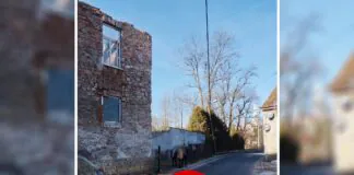 Fragment ściany budynku spadł na drogę
