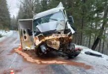Bus uderzył w drzewo i stanął w ogniu