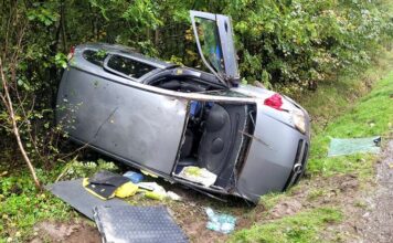 Opel wypad z drogi i dachował