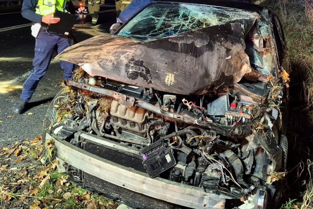 Audi wypadło z drogi i dachowało