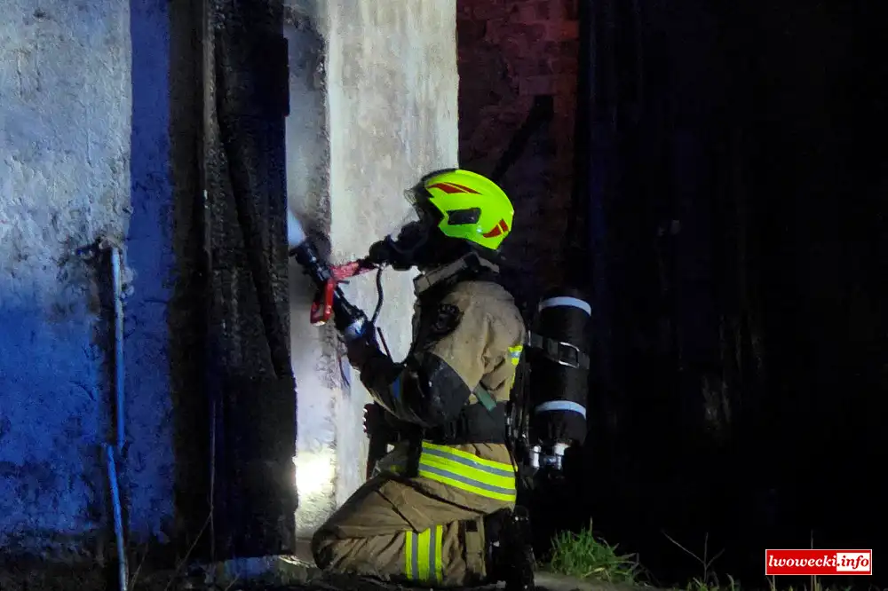 Pożar budynku 6 pozar budynku krzewie wielkie 07