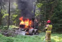 Pożar maszyny leśnej. Na miejscu nasi strażacy